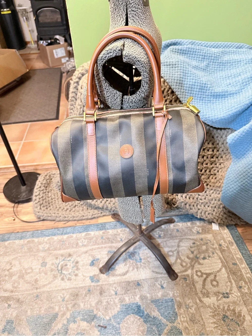 Stunning Vtg Fendi Pequin Striped Boston Bag